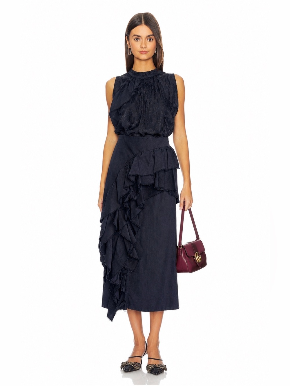 DRIES VAN NOTEN Pinstripe Ruffle Tiered Skirt